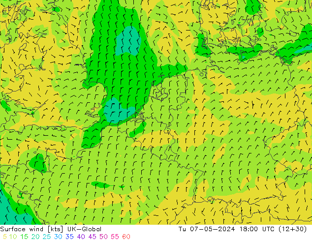 Surface wind UK-Global Tu 07.05.2024 18 UTC
