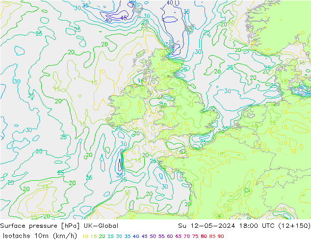 Isotachs (kph) UK-Global dim 12.05.2024 18 UTC