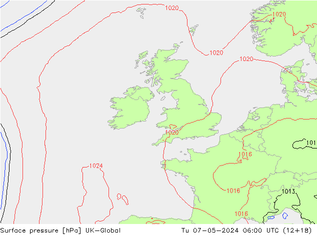 Surface pressure UK-Global Tu 07.05.2024 06 UTC