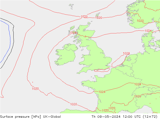 Surface pressure UK-Global Th 09.05.2024 12 UTC