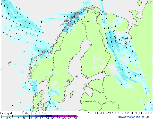 Precipitação (6h) UK-Global Sáb 11.05.2024 12 UTC