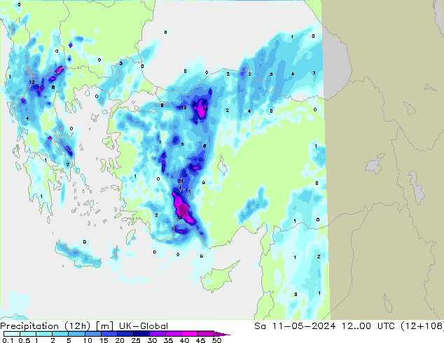 Precipitación (12h) UK-Global sáb 11.05.2024 00 UTC