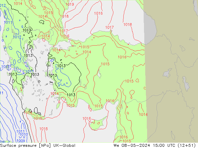 Surface pressure UK-Global We 08.05.2024 15 UTC