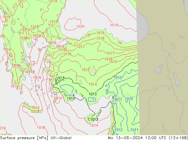 Surface pressure UK-Global Mo 13.05.2024 12 UTC