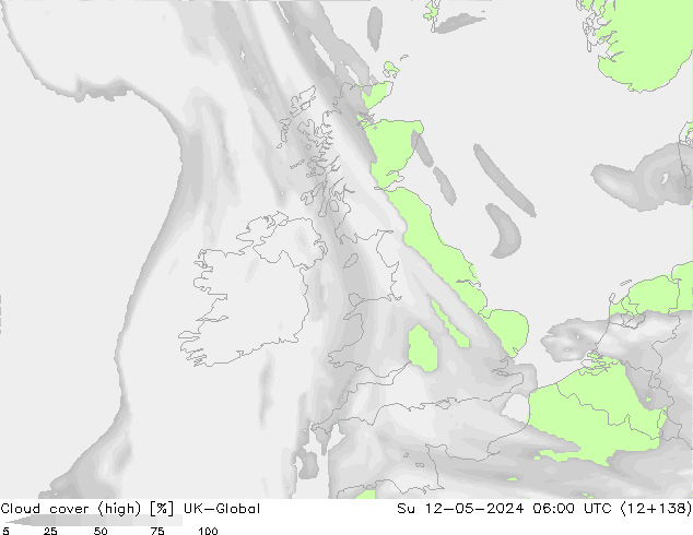 Cloud cover (high) UK-Global Su 12.05.2024 06 UTC
