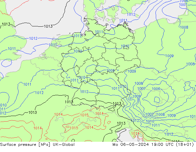 地面气压 UK-Global 星期一 06.05.2024 19 UTC