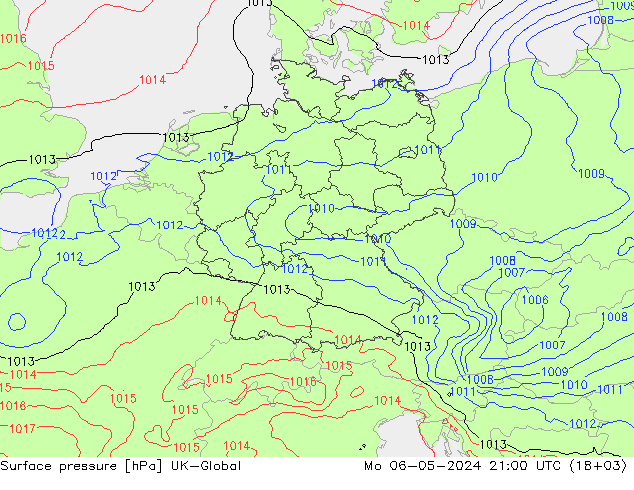 Atmosférický tlak UK-Global Po 06.05.2024 21 UTC