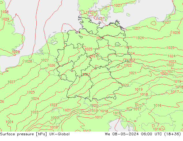 Atmosférický tlak UK-Global St 08.05.2024 06 UTC