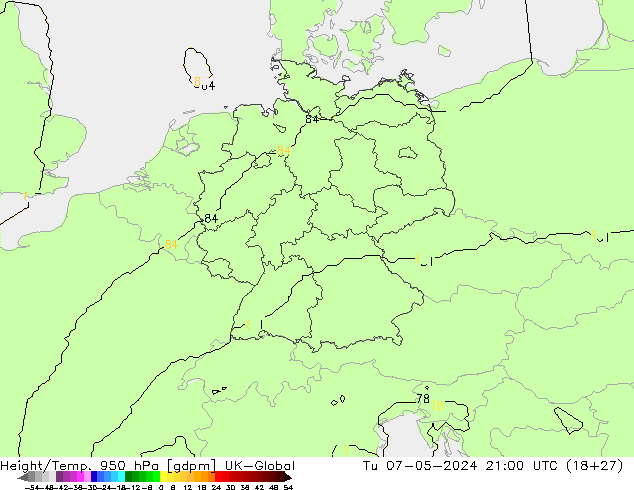 Height/Temp. 950 hPa UK-Global wto. 07.05.2024 21 UTC