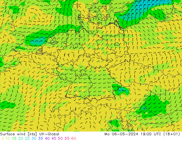 Surface wind UK-Global Po 06.05.2024 19 UTC