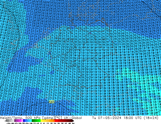 Géop./Temp. 500 hPa UK-Global mar 07.05.2024 18 UTC