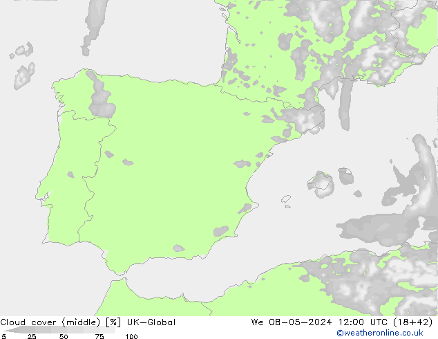 Nuages (moyen) UK-Global mer 08.05.2024 12 UTC