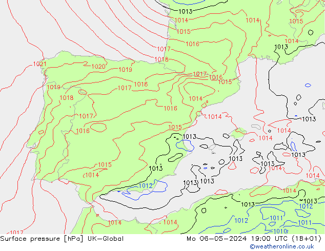 Presión superficial UK-Global lun 06.05.2024 19 UTC