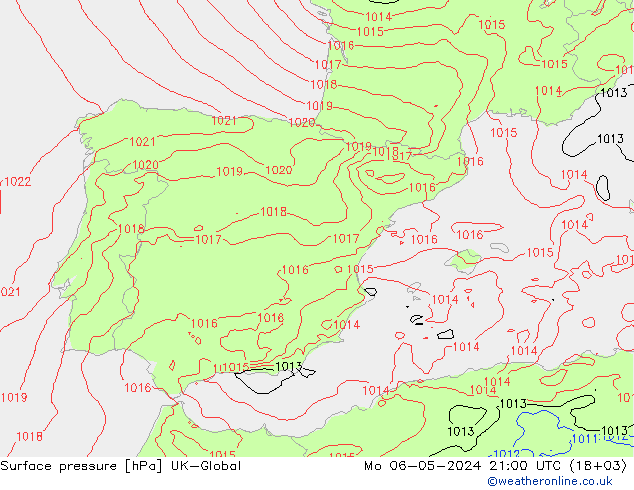 pression de l'air UK-Global lun 06.05.2024 21 UTC