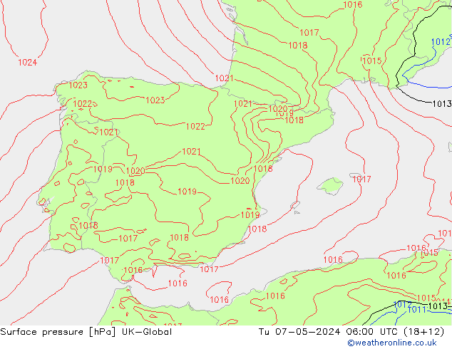 Atmosférický tlak UK-Global Út 07.05.2024 06 UTC