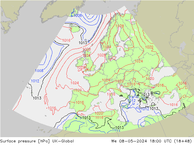 Surface pressure UK-Global We 08.05.2024 18 UTC