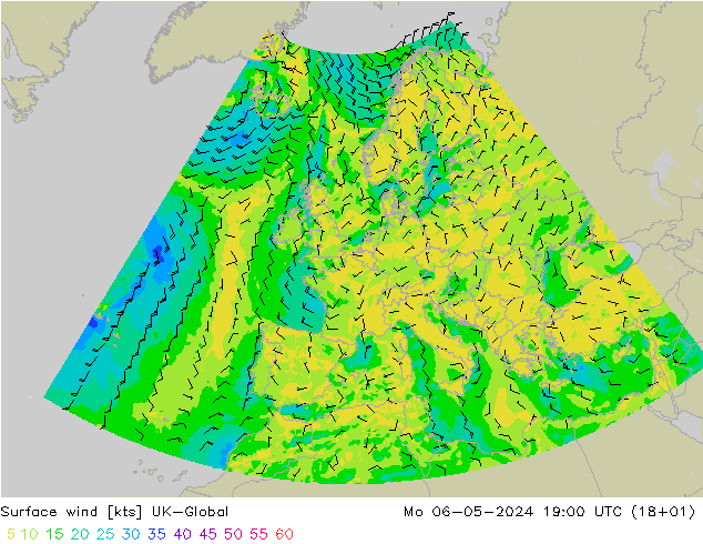 Surface wind UK-Global Mo 06.05.2024 19 UTC