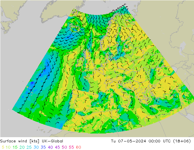 ветер 10 m UK-Global вт 07.05.2024 00 UTC