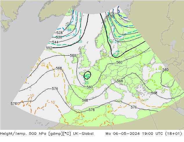 Hoogte/Temp. 500 hPa UK-Global ma 06.05.2024 19 UTC
