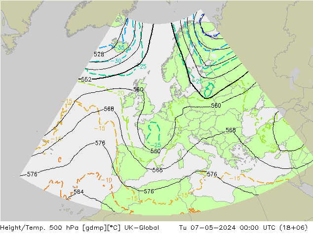 Yükseklik/Sıc. 500 hPa UK-Global Sa 07.05.2024 00 UTC