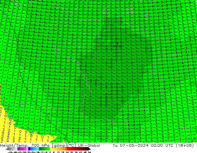 Yükseklik/Sıc. 700 hPa UK-Global Sa 07.05.2024 00 UTC