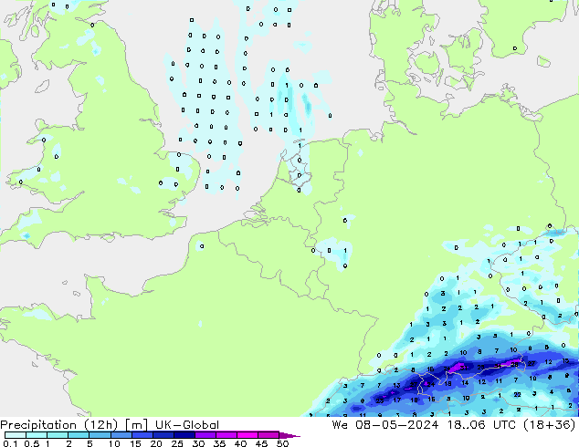Precipitación (12h) UK-Global mié 08.05.2024 06 UTC