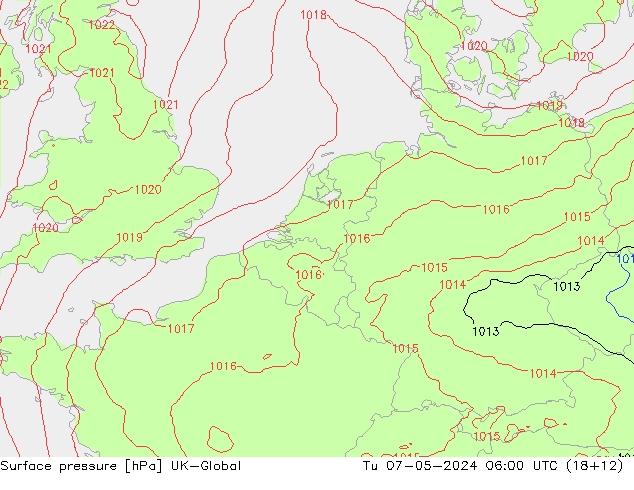 Luchtdruk (Grond) UK-Global di 07.05.2024 06 UTC