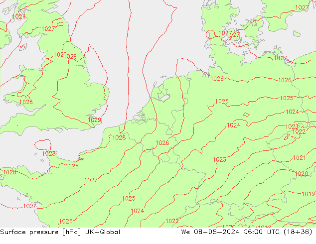 Atmosférický tlak UK-Global St 08.05.2024 06 UTC