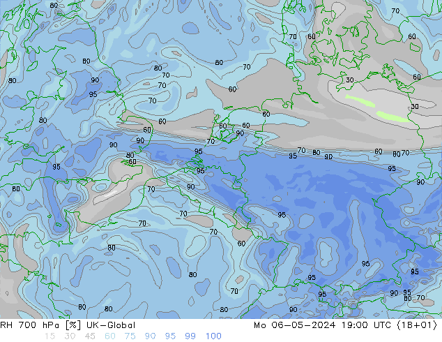 RH 700 hPa UK-Global Mo 06.05.2024 19 UTC