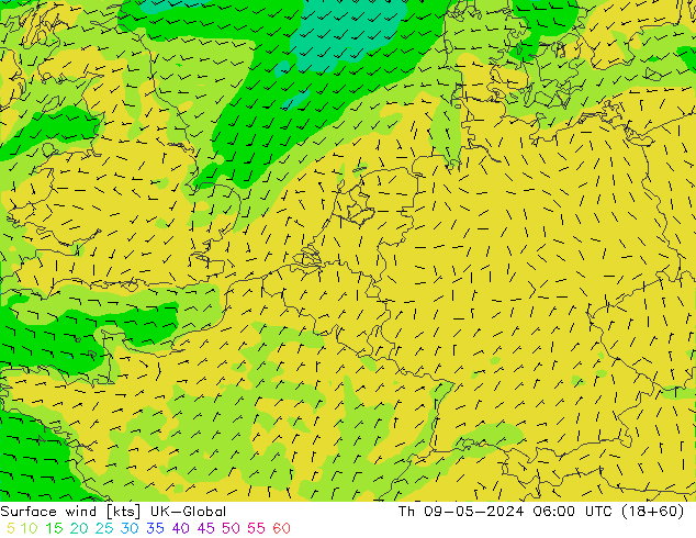 Surface wind UK-Global Th 09.05.2024 06 UTC