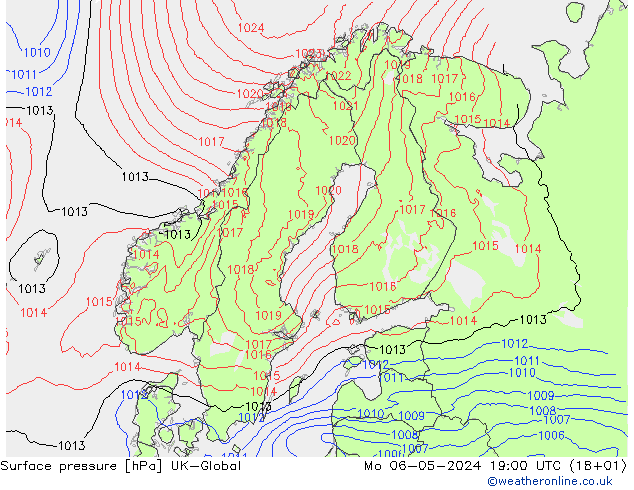 Surface pressure UK-Global Mo 06.05.2024 19 UTC