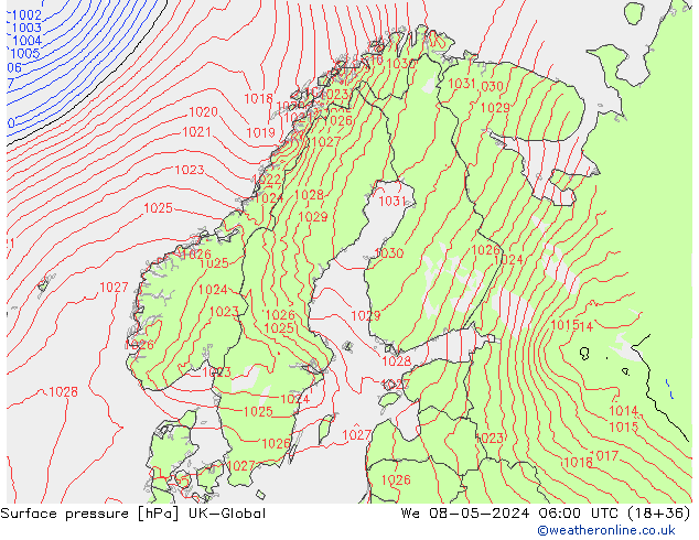 pression de l'air UK-Global mer 08.05.2024 06 UTC