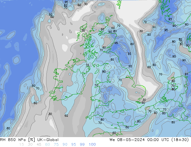 RH 850 гПа UK-Global ср 08.05.2024 00 UTC