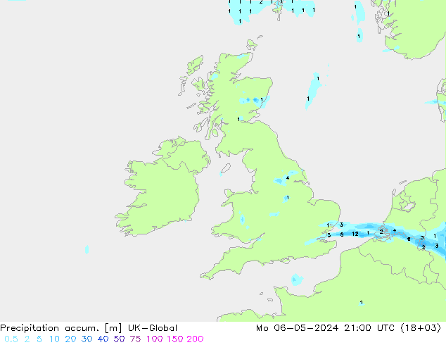 Precipitation accum. UK-Global Mo 06.05.2024 21 UTC