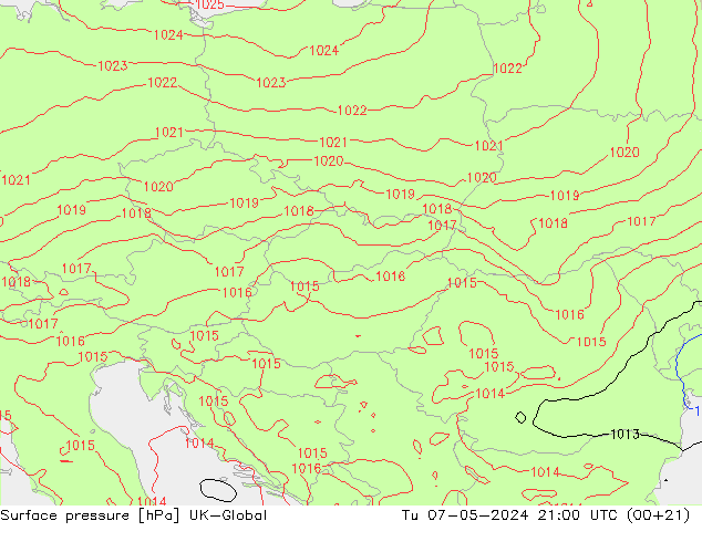 Surface pressure UK-Global Tu 07.05.2024 21 UTC