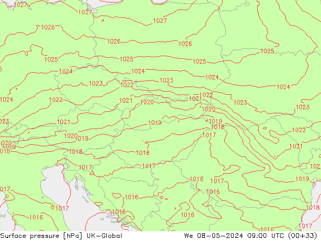 pression de l'air UK-Global mer 08.05.2024 09 UTC