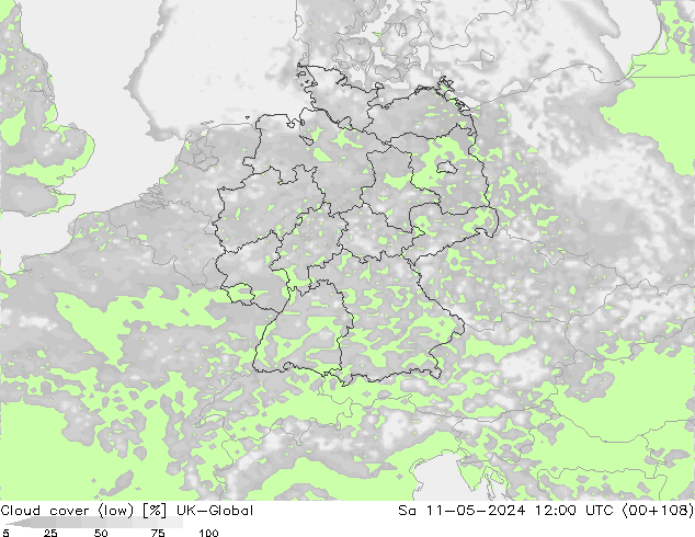 Cloud cover (low) UK-Global Sa 11.05.2024 12 UTC