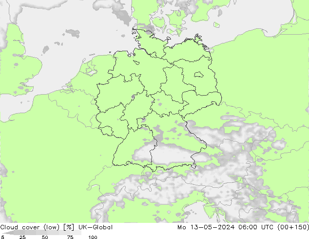 zachmurzenie (niskie) UK-Global pon. 13.05.2024 06 UTC