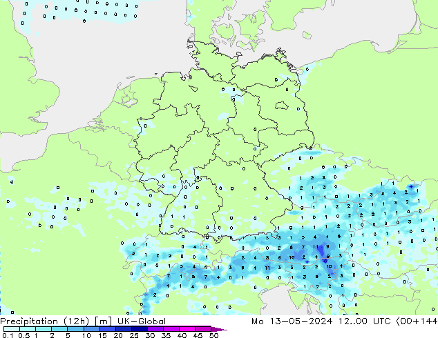 Precipitación (12h) UK-Global lun 13.05.2024 00 UTC