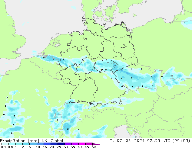 Precipitation UK-Global Tu 07.05.2024 03 UTC