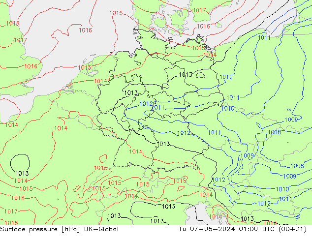 Surface pressure UK-Global Tu 07.05.2024 01 UTC
