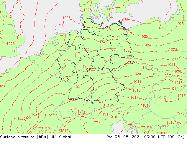 地面气压 UK-Global 星期三 08.05.2024 00 UTC
