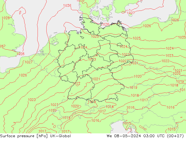 Surface pressure UK-Global We 08.05.2024 03 UTC