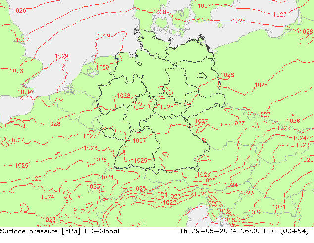 Atmosférický tlak UK-Global Čt 09.05.2024 06 UTC