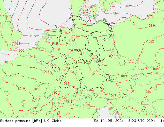 Atmosférický tlak UK-Global So 11.05.2024 18 UTC