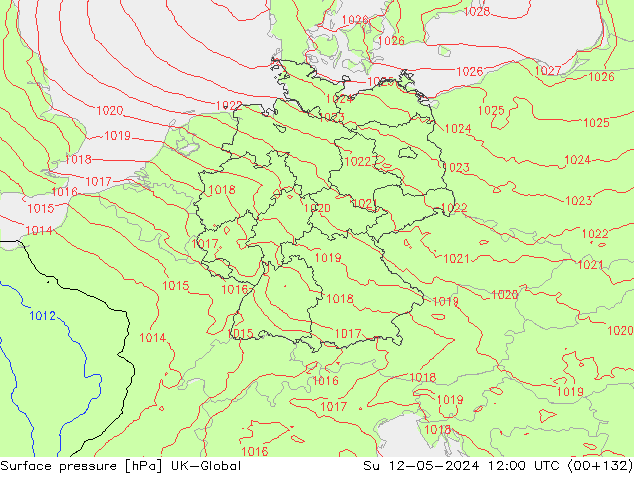 Pressione al suolo UK-Global dom 12.05.2024 12 UTC