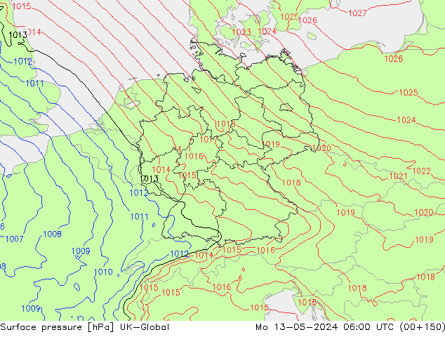 Pressione al suolo UK-Global lun 13.05.2024 06 UTC