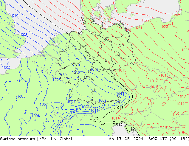 Surface pressure UK-Global Mo 13.05.2024 18 UTC