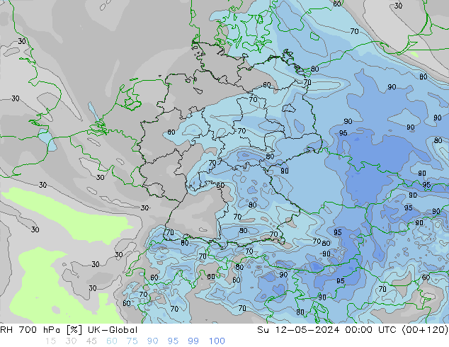 RH 700 гПа UK-Global Вс 12.05.2024 00 UTC