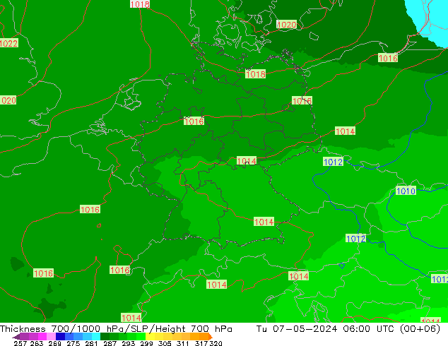 Thck 700-1000 hPa UK-Global wto. 07.05.2024 06 UTC